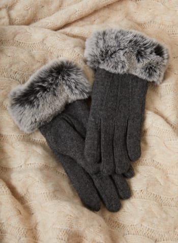 Faux Fur Gloves, Grey