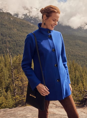 Manteau en fausse laine extensible , Bleu