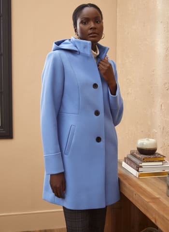 Stretch Wool Blend Coat, Blue