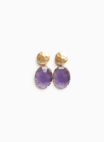Oval Faceted Stone Earrings, Purple