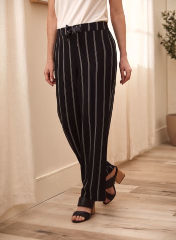 Stripe Print Pull-On Pants, Black Pattern