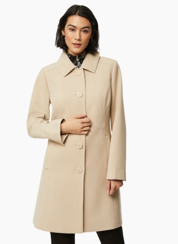 Button Front Tricotine Trench Coat, Biscotti