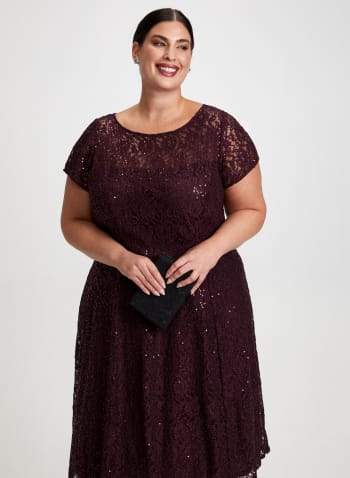 Sequin Embellished Lace Dress, Ruby Red