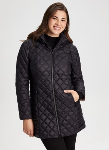 Packable Quilted Coat, Black