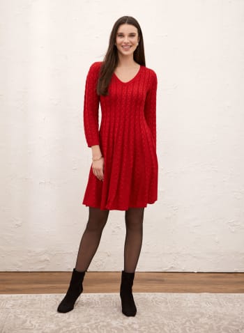 Cable Knit Sweater Dress, Red