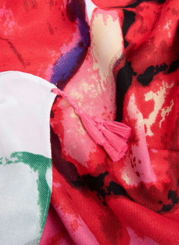 Foulard léger à motif floral et pompons, Multicolore