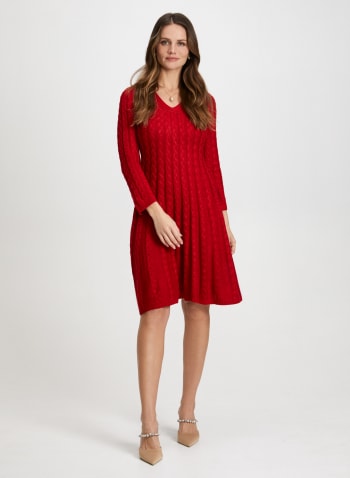 Cable Knit Sweater Dress, Red
