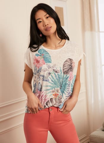 Palm Print T-Shirt, Blue Pattern
