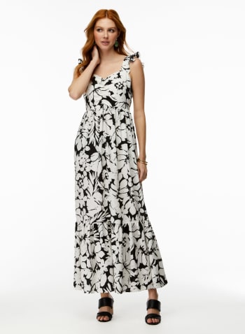 Floral Print Maxi Dress, White Pattern