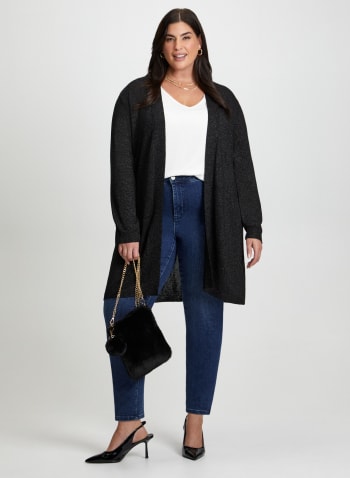 Tunic Length Shimmer Cardigan, Black Pattern