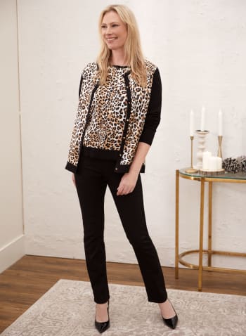 Animal Print Button Front Cardigan, Brown