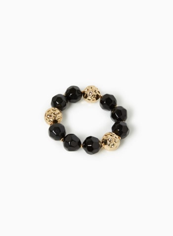 Bracelet à perles à facettes et texturées, Noir