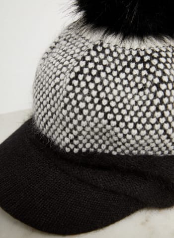 Pompom Detail Cap, Black & White