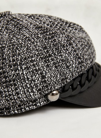 Chain Detail Tweed Cap, Black & White