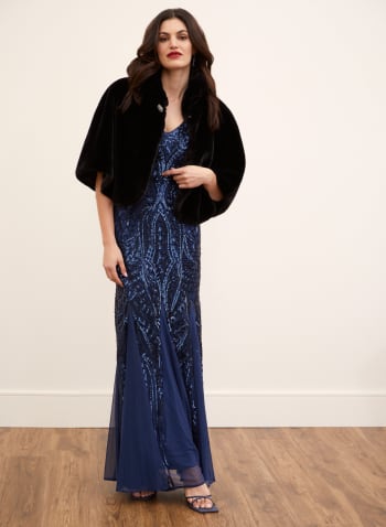 V-Neck Sequin Dress, Petro Blue