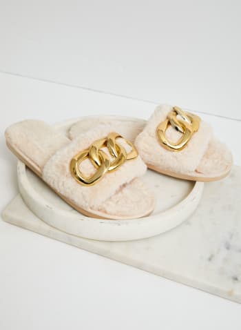Faux Fur Slippers, Off White