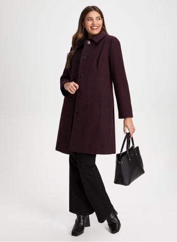 Stretch Wool Blend Coat, Purple