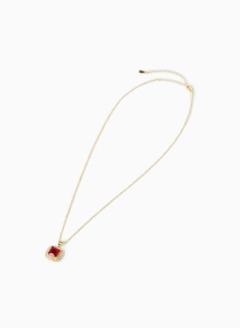 Faceted Stone Double Border Necklace, Red Pattern