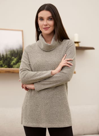Cowl Neck Chenille Sweater, Oatmeal Mix
