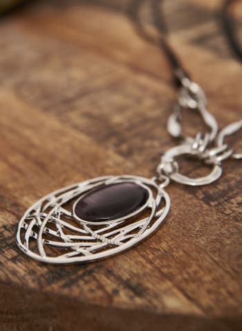 Oval Pendant Necklace, Purple