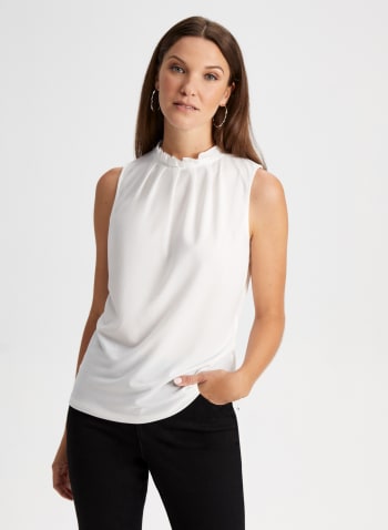 Pleated Mock Neck Top, Ivory