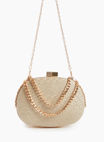 Oval Chain Link Detail Clutch, Gold