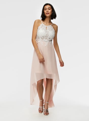 High Low Lace Detail Dress, Misty Rose