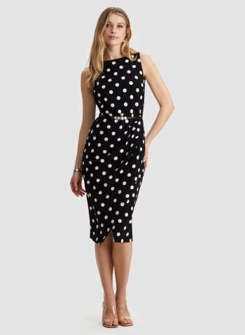 Polka Dot Belted Dress, Black Pattern