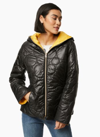 Reversible Hooded Coat, Black Pattern