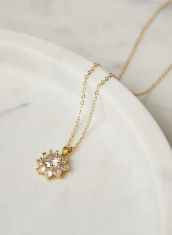 Floral Crystal Pendant Necklace, Gold