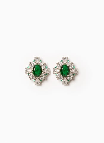 Two Tone Stud Earrings, Green Pattern