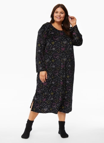 Printed Velour Nightgown, Black Pattern