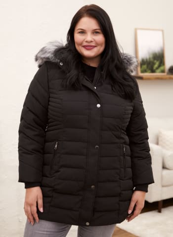 Quilted Recycled Vegan Down Coat, Black