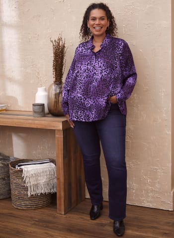 Animal Print Tunic Blouse, Purple Pattern