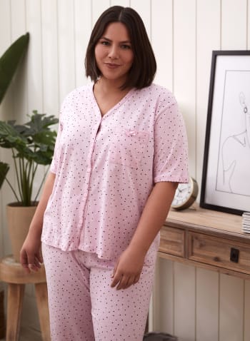 Dot Print Pyjama Set, Pink