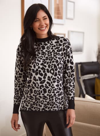 Leopard Print Sweater, Grey