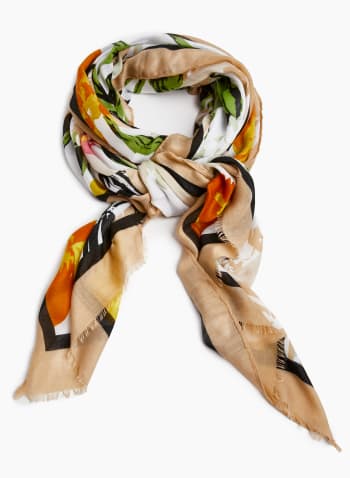 Abstract Floral Motif Scarf, Green Pattern