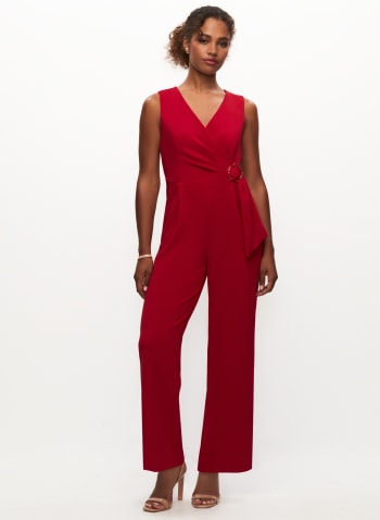 Crossover Wide Leg Jumpsuit, Lipstick Red 