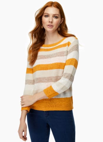 Pull léger en tricot à rayures, Motif orange