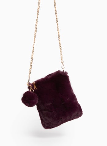 Faux Fur Pompom Bag, Light Purple