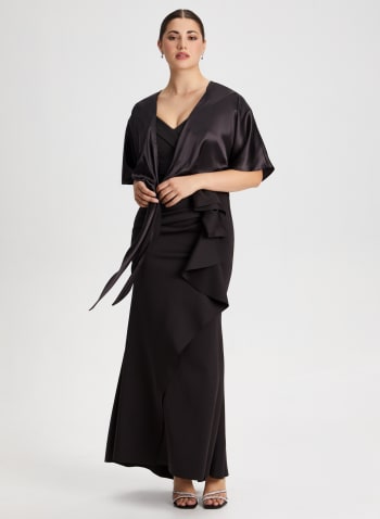 Elbow Sleeve Satin Kimono, Black