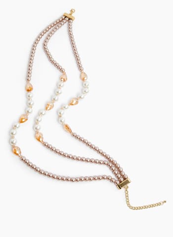 Triple Row Pearl & Stone Necklace, Pearl