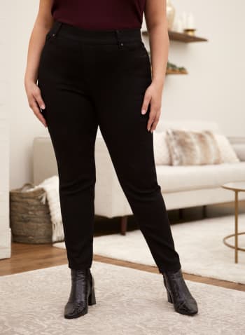 Slim Leg Pull-On Jeans, Black