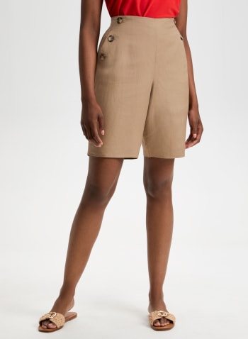 Pull-On Linen-Blend Shorts, Oatmeal 