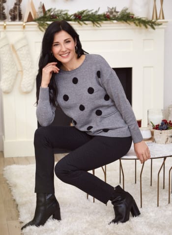 Polka Dot Dolman Sleeve Sweater, Grey Pattern