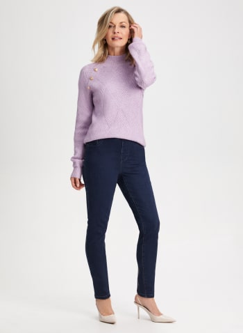 Button Detail Knit Sweater, Orchid Purple