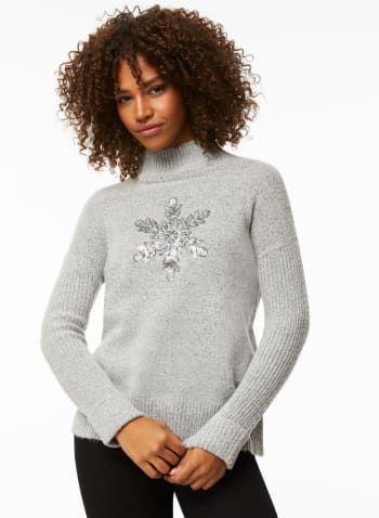 Snowflake Appliqué Sweater, Grey