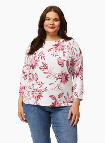 Boat Neck Floral Motif Sweater, Assorted