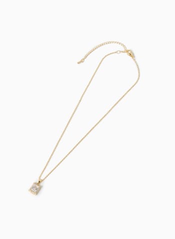 Rectangular Crystal Pendant Necklace, Gold