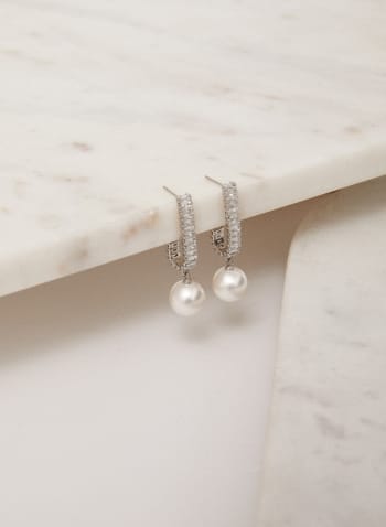 Pearl & Crystal Dangle Earrings, Pearl